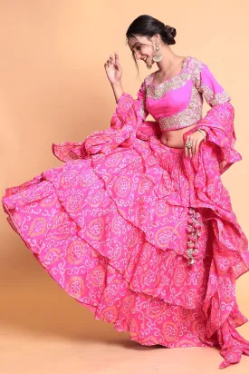 Bandhej Georgette Lehenga with Gota Patti work.
