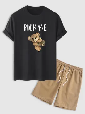Bear Print T Shirt And Shorts Set
