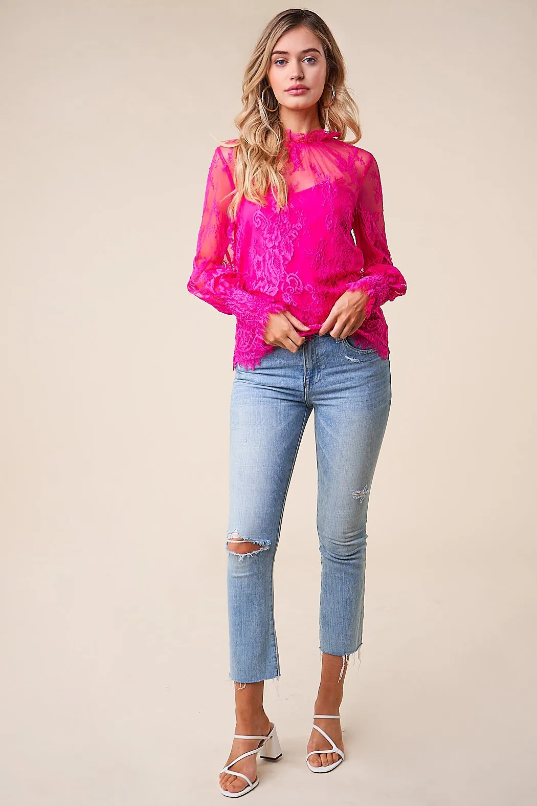 Belize Lace Mock Neck Blouse