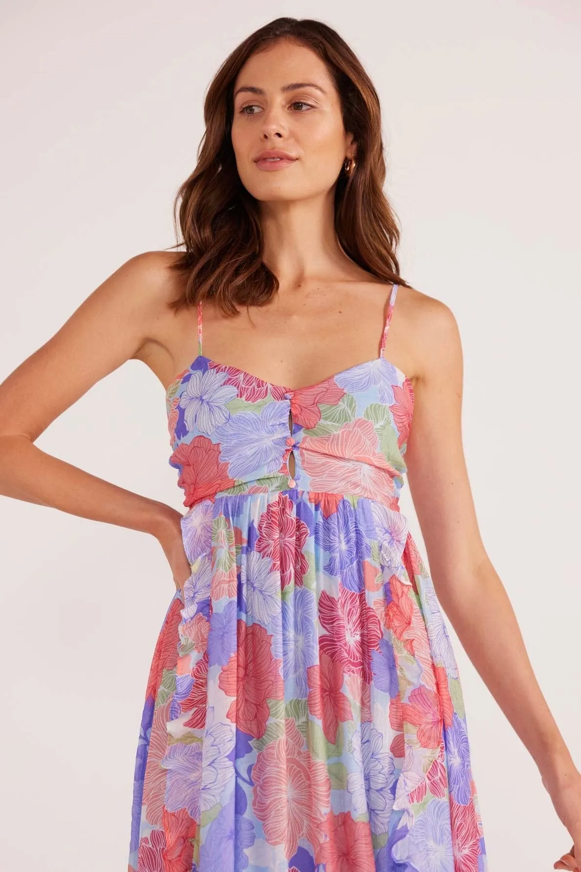 Belle Blue Spring Blooms Ruffle Maxi Dress