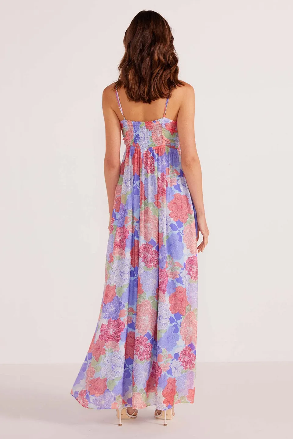 Belle Blue Spring Blooms Ruffle Maxi Dress