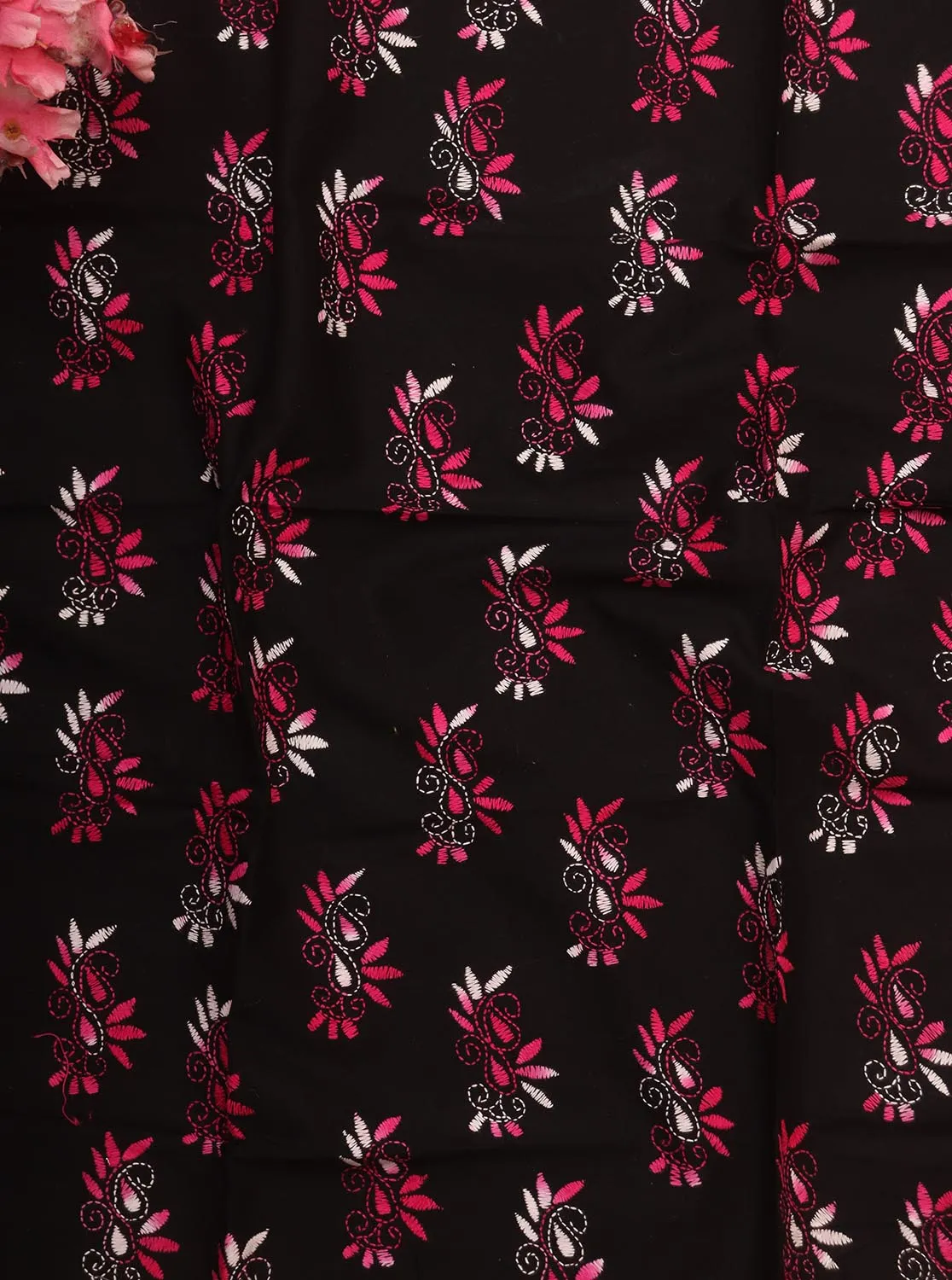 Black Embroidered Kantha Cotton Blouse Piece Fabric ( 1 Mtr )