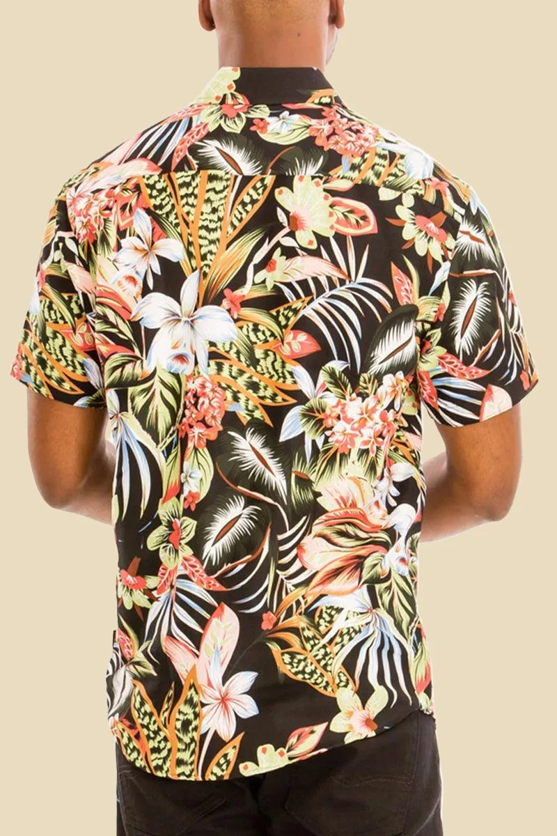 Black Multi Hawaiian Shirt Cargo Short Set