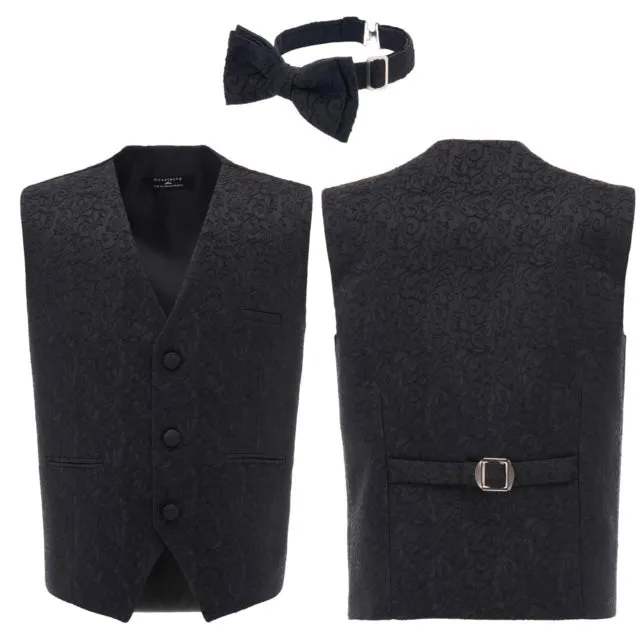 Black Paisley Print Vest and Bowtie