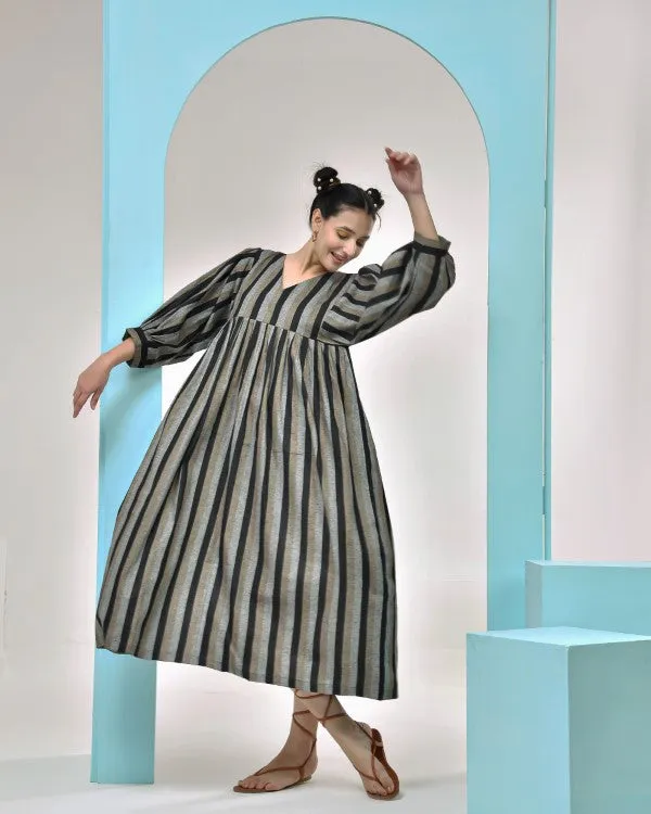Black Striped Cotton Shirt Dress