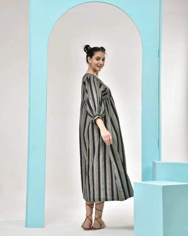 Black Striped Cotton Shirt Dress
