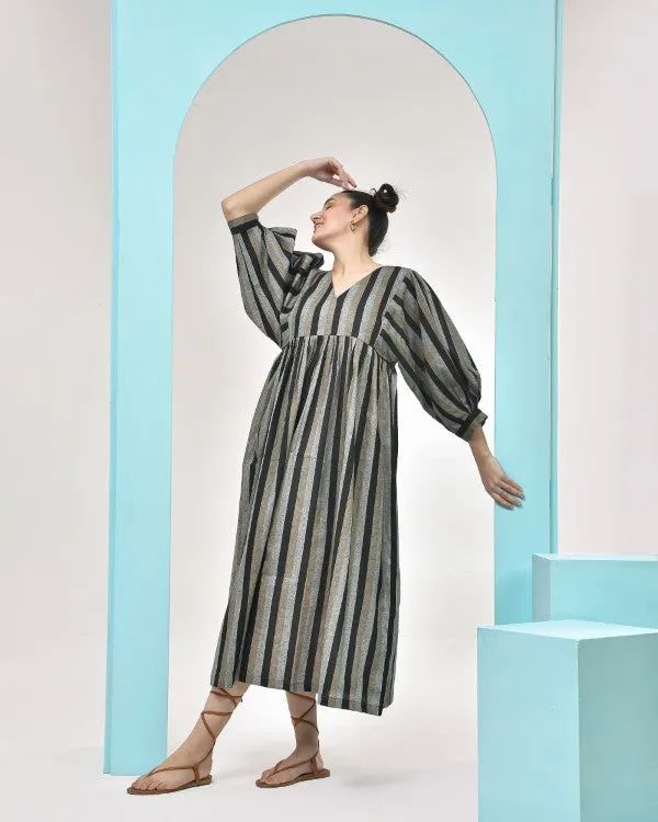 Black Striped Cotton Shirt Dress