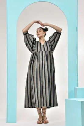 Black Striped Cotton Shirt Dress