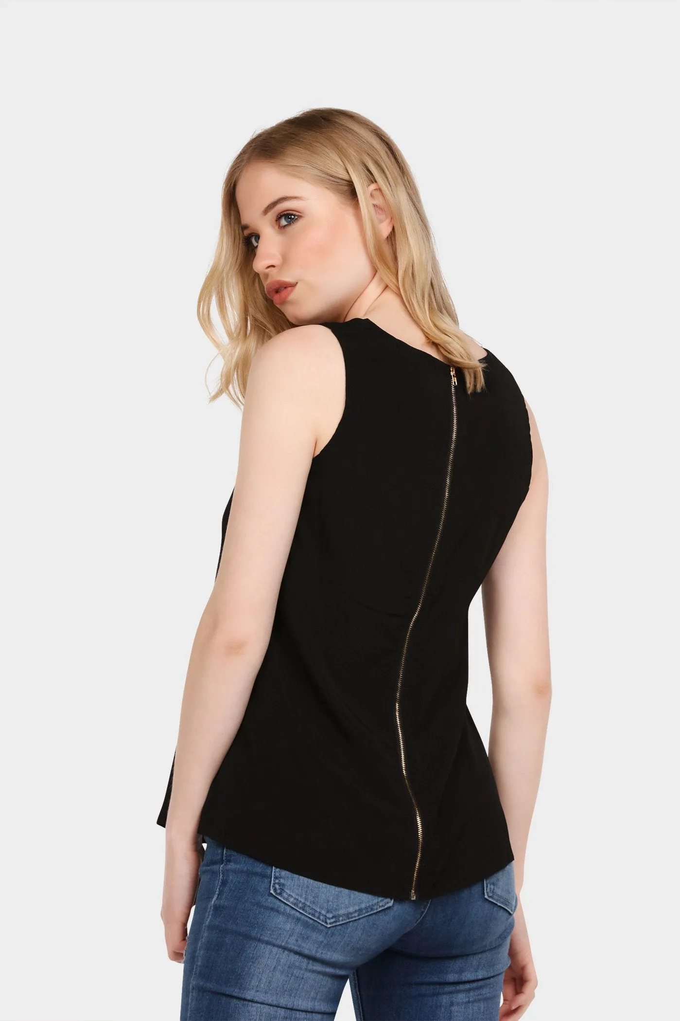 Black Zip Back Vest Top