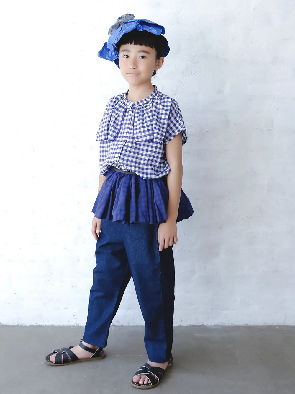 Blue Checked Shirring Shirt