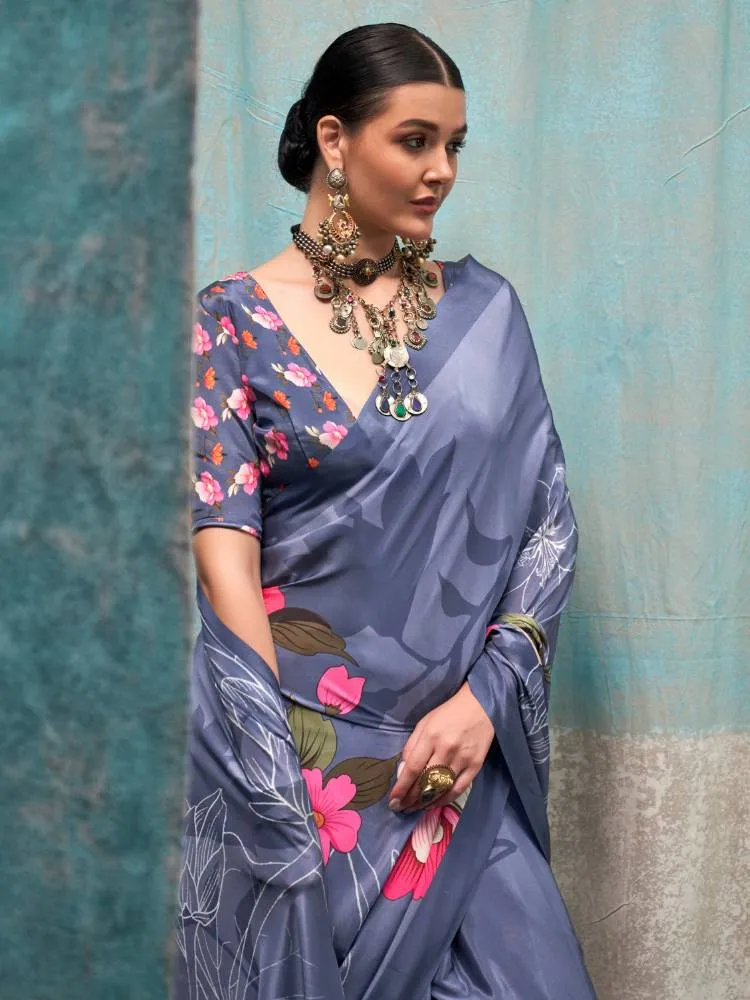 Blue Crape Silk Saree