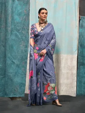 Blue Crape Silk Saree