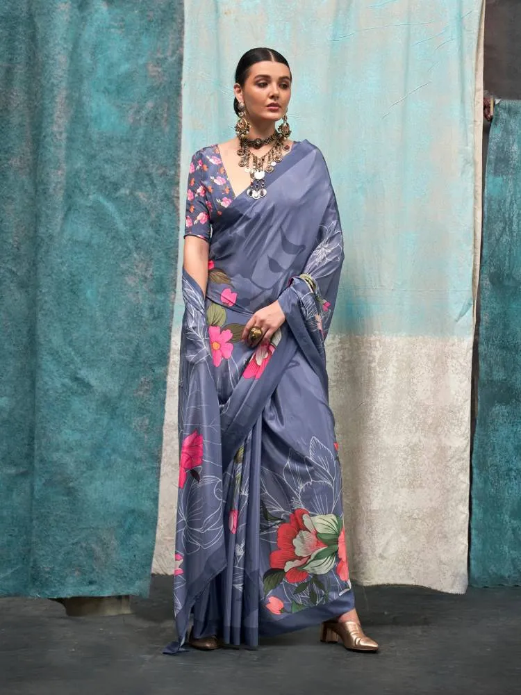 Blue Crape Silk Saree