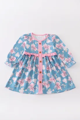 Blue floral print girl dress