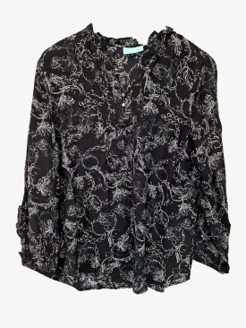 Blue Illusion Printed Silk Ruffle Blouse Size S