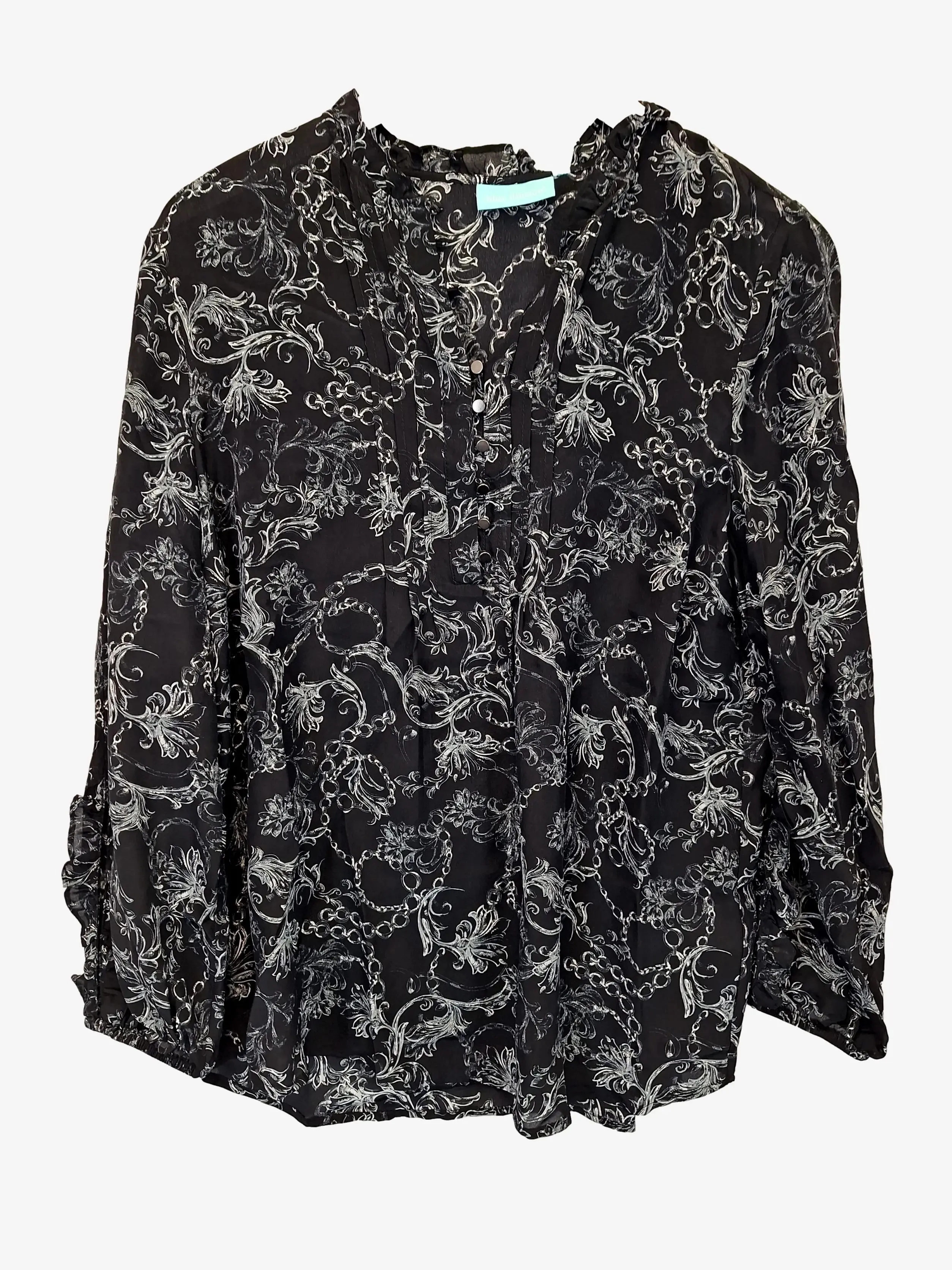 Blue Illusion Printed Silk Ruffle Blouse Size S