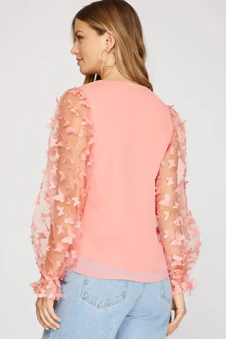 Butterfly Peach Mesh Blouse