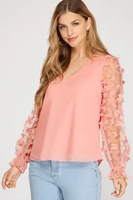 Butterfly Peach Mesh Blouse