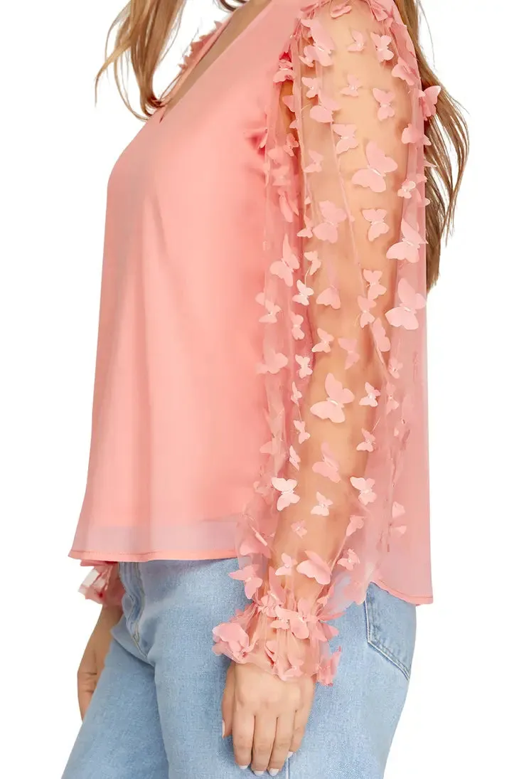 Butterfly Peach Mesh Blouse