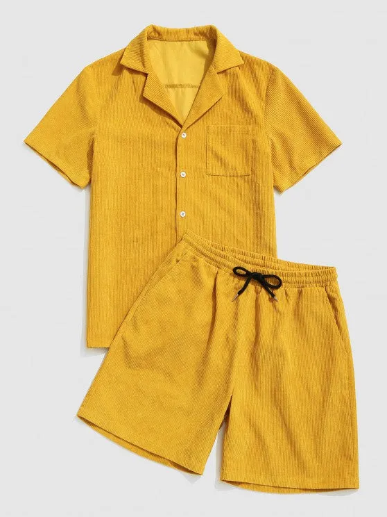 Button Up Pocket Shirt And Shorts