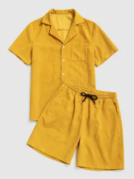 Button Up Pocket Shirt And Shorts