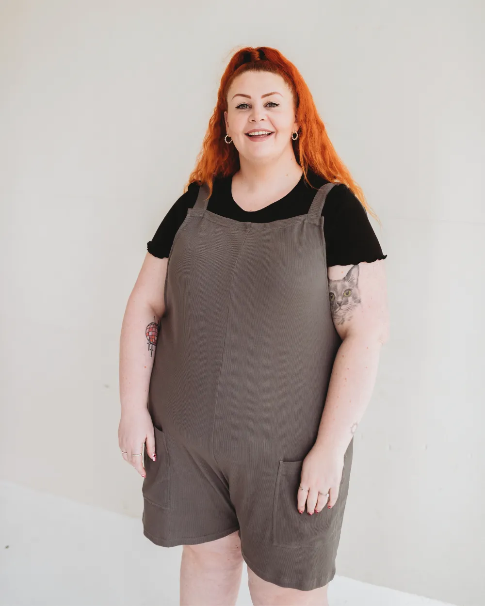 Charcoal Plain Rib Shortie Dungarees
