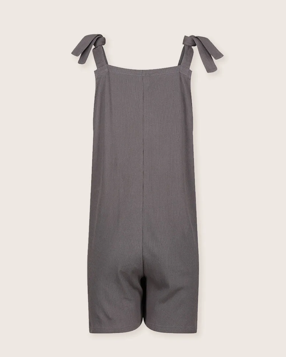 Charcoal Plain Rib Shortie Dungarees