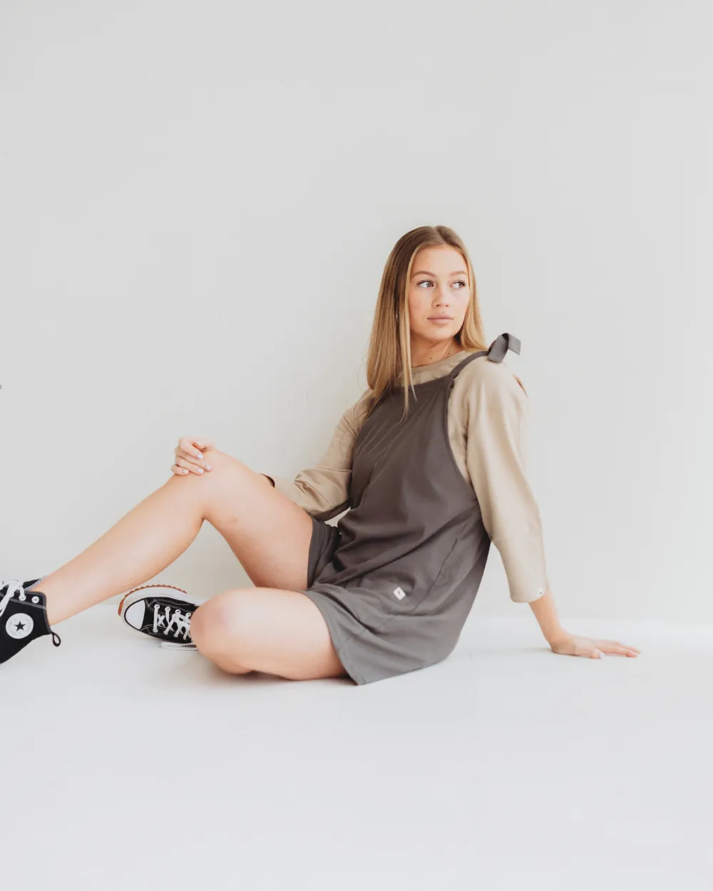 Charcoal Plain Rib Shortie Dungarees