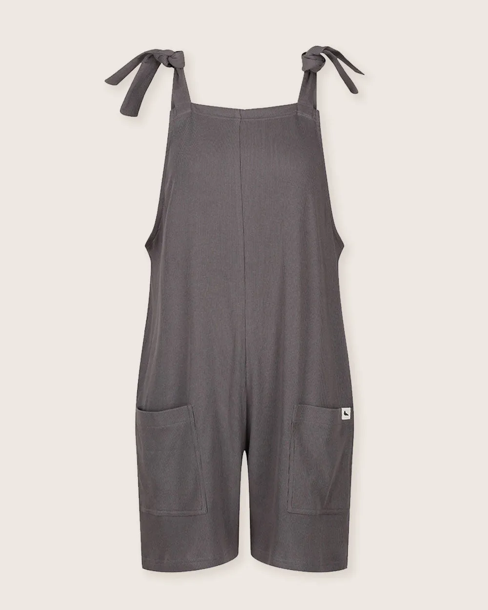 Charcoal Plain Rib Shortie Dungarees