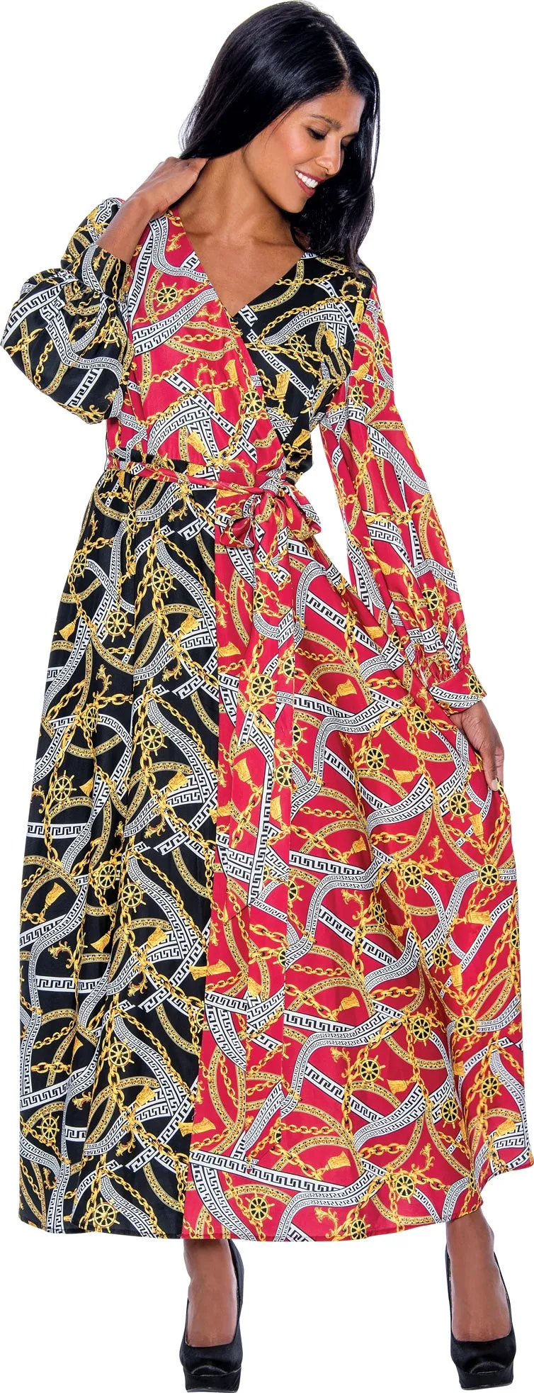 Church Dress By Nubiano 1241-Red/Black/Multi