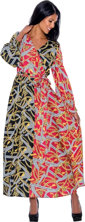 Church Dress By Nubiano 1241-Red/Black/Multi