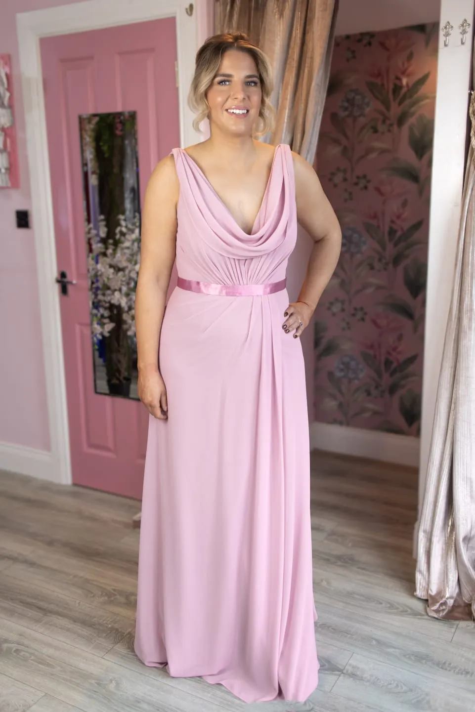 Clara Pink Multi Way Cowl Neck Bridesmaid Dress