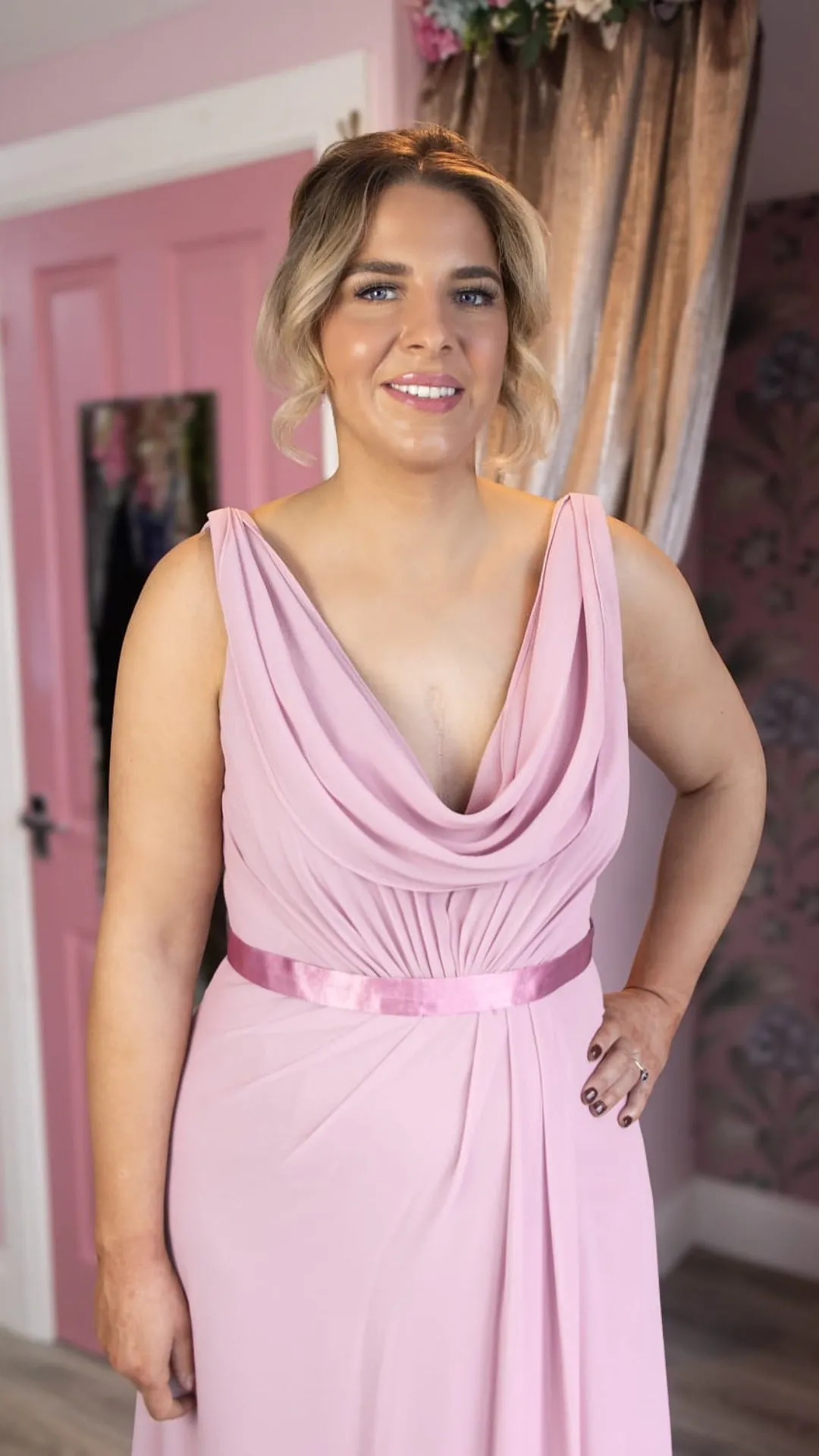 Clara Pink Multi Way Cowl Neck Bridesmaid Dress