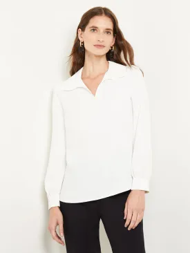 Collared V-Neck Blouse - Crepe de Chine