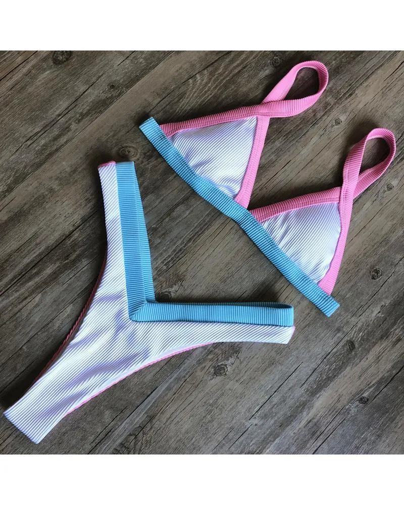 Colorblock Triangle Bra Bikini Sets