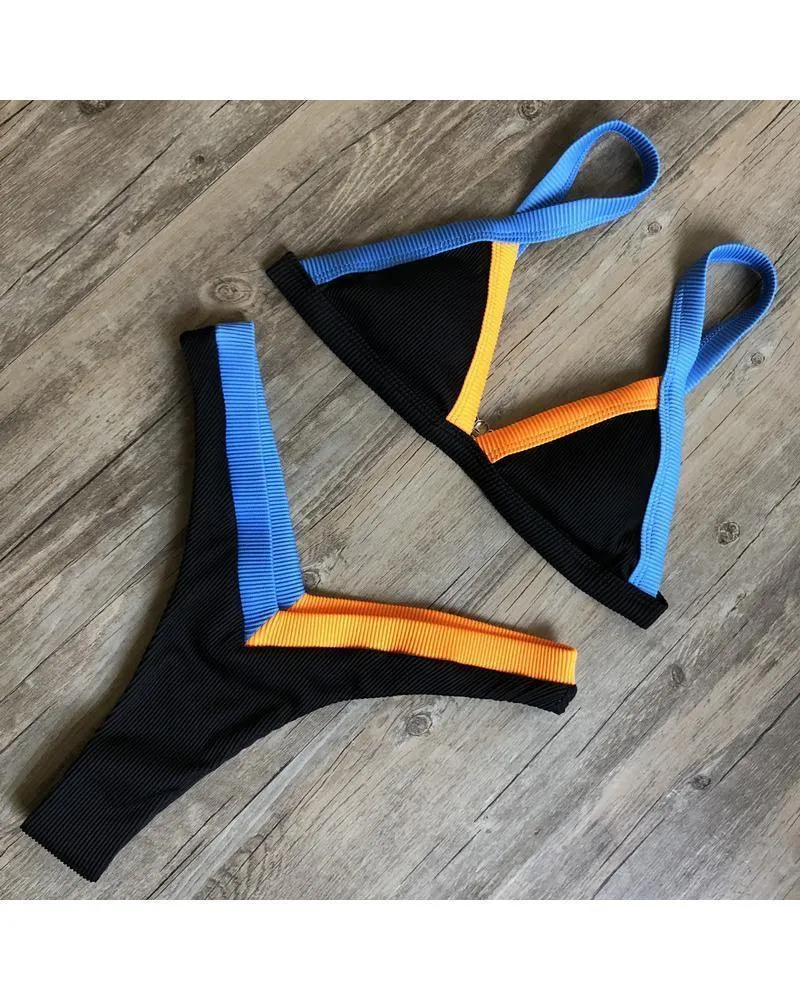 Colorblock Triangle Bra Bikini Sets