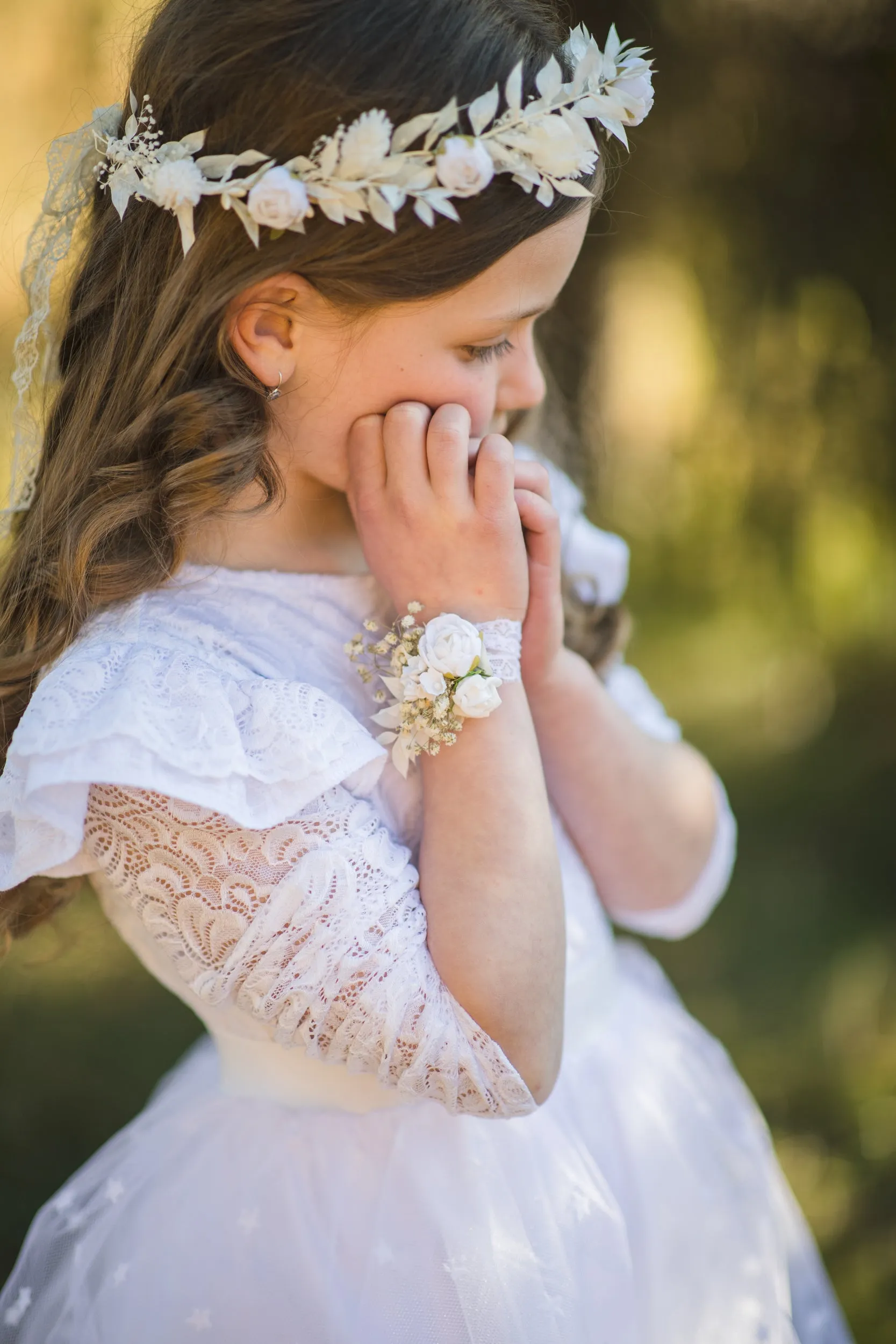 Communion flower bracelet for girl