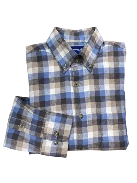 Country Look - Galway Linen Blend Shirt - Coffee/Blue Check