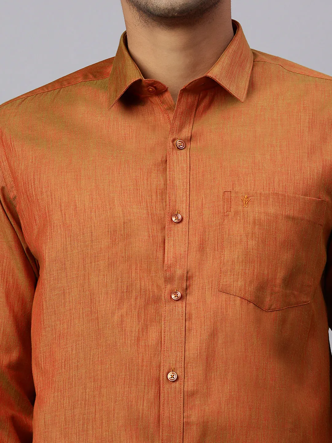 Elegant Couple Combo: Full Sleeves Shirt with Dhoti & Orange Saree Set