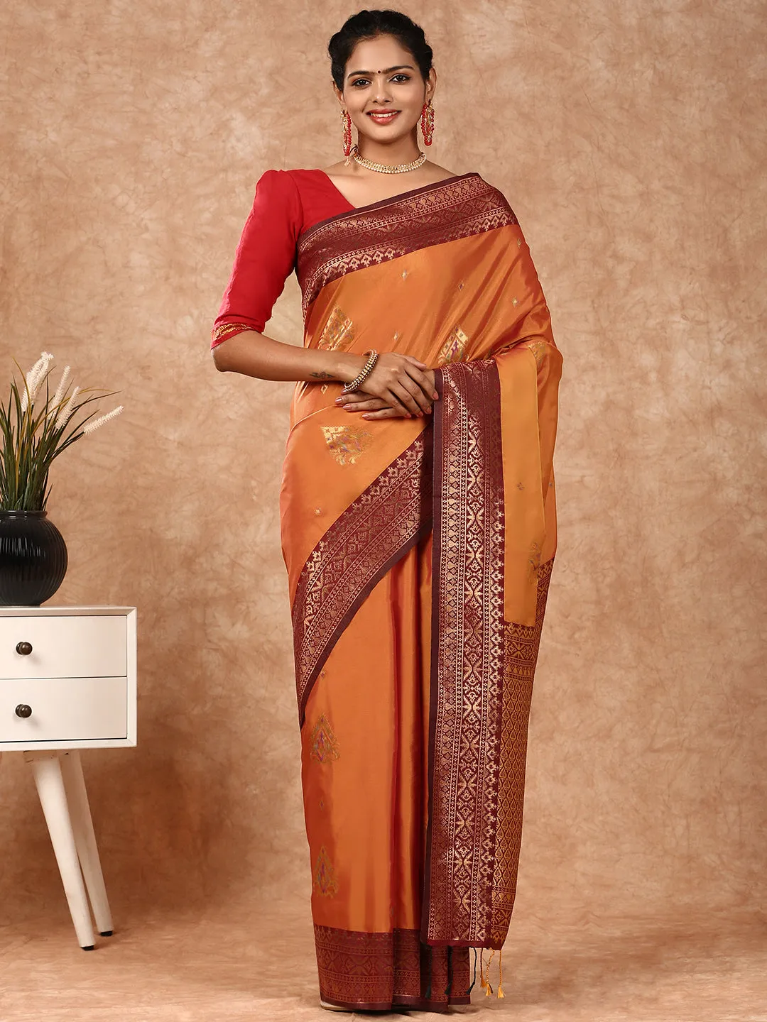 Elegant Couple Combo: Full Sleeves Shirt with Dhoti & Orange Saree Set