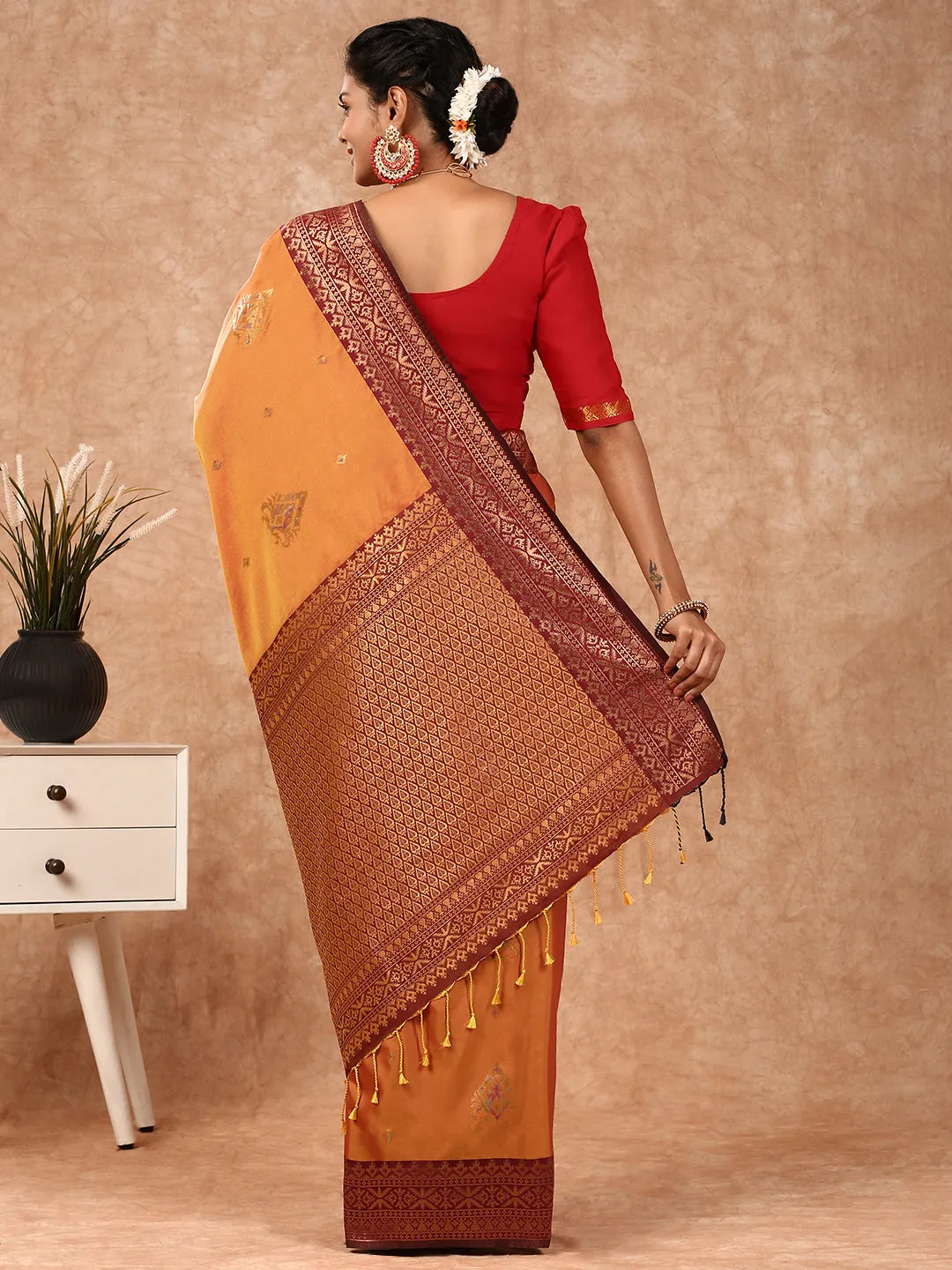 Elegant Couple Combo: Full Sleeves Shirt with Dhoti & Orange Saree Set