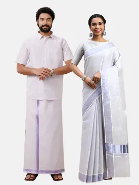 Couple Combo Half Sleeves Shirt Dhoti & Saree with Jari Border KS94