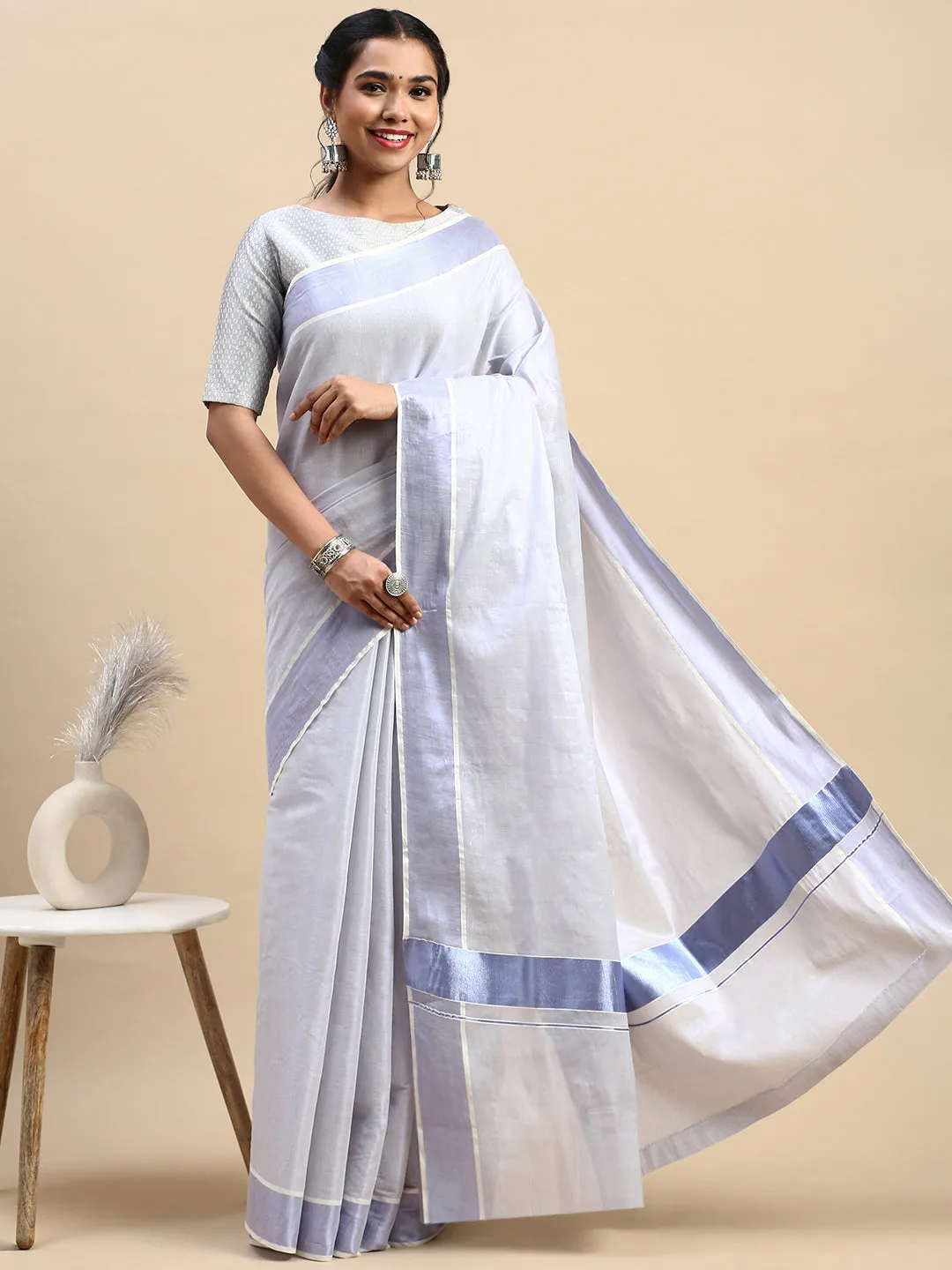 Couple Combo Half Sleeves Shirt Dhoti & Saree with Jari Border KS94