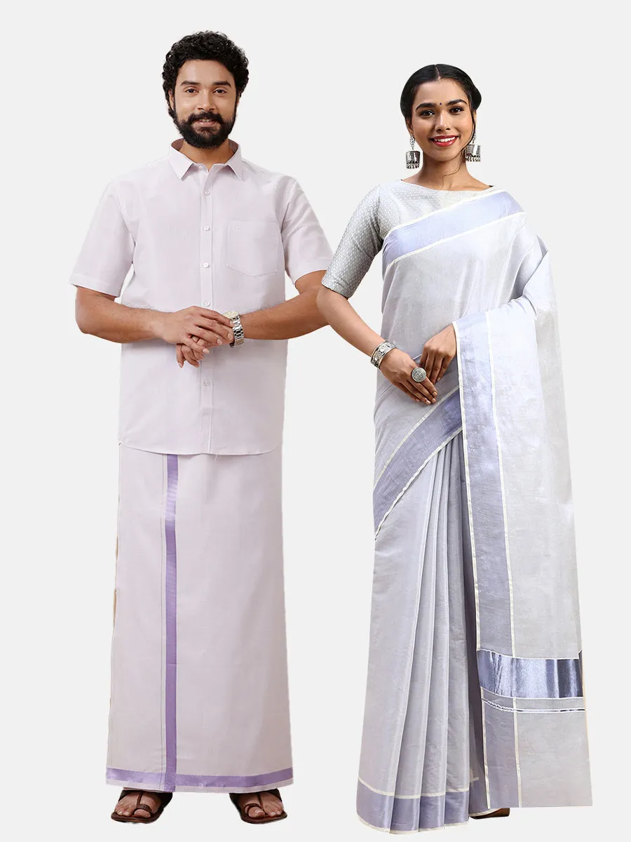 Couple Combo Half Sleeves Shirt Dhoti & Saree with Jari Border KS94