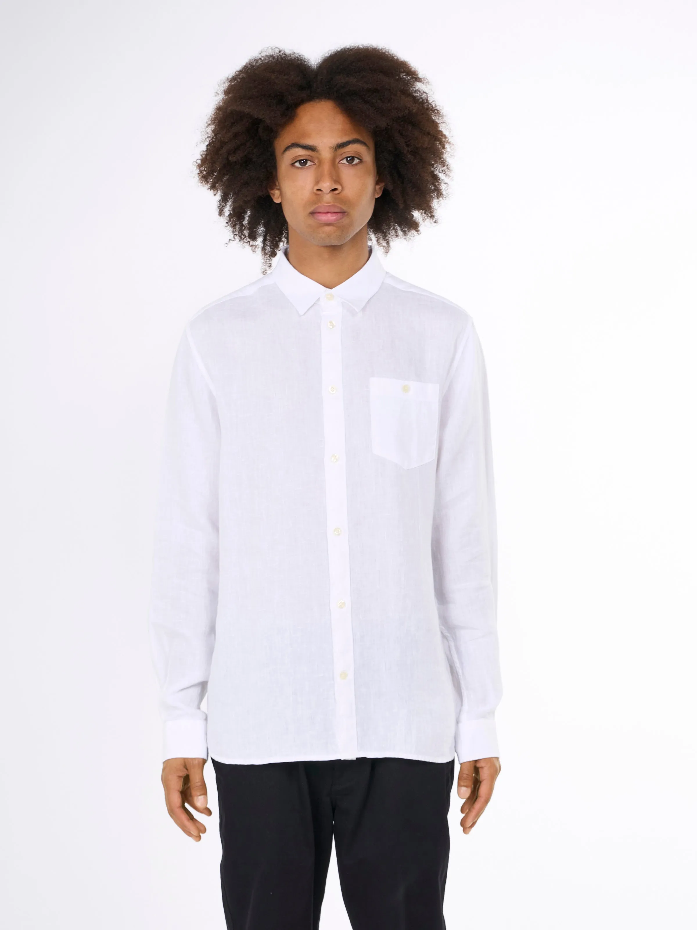 Custom fit linen shirt - Bright White