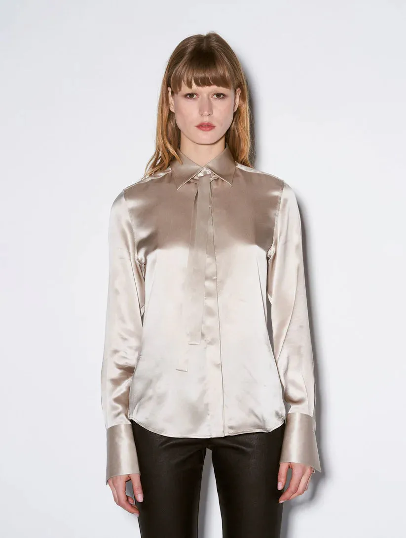 D1402HCA Silk satin pussy bow blouse