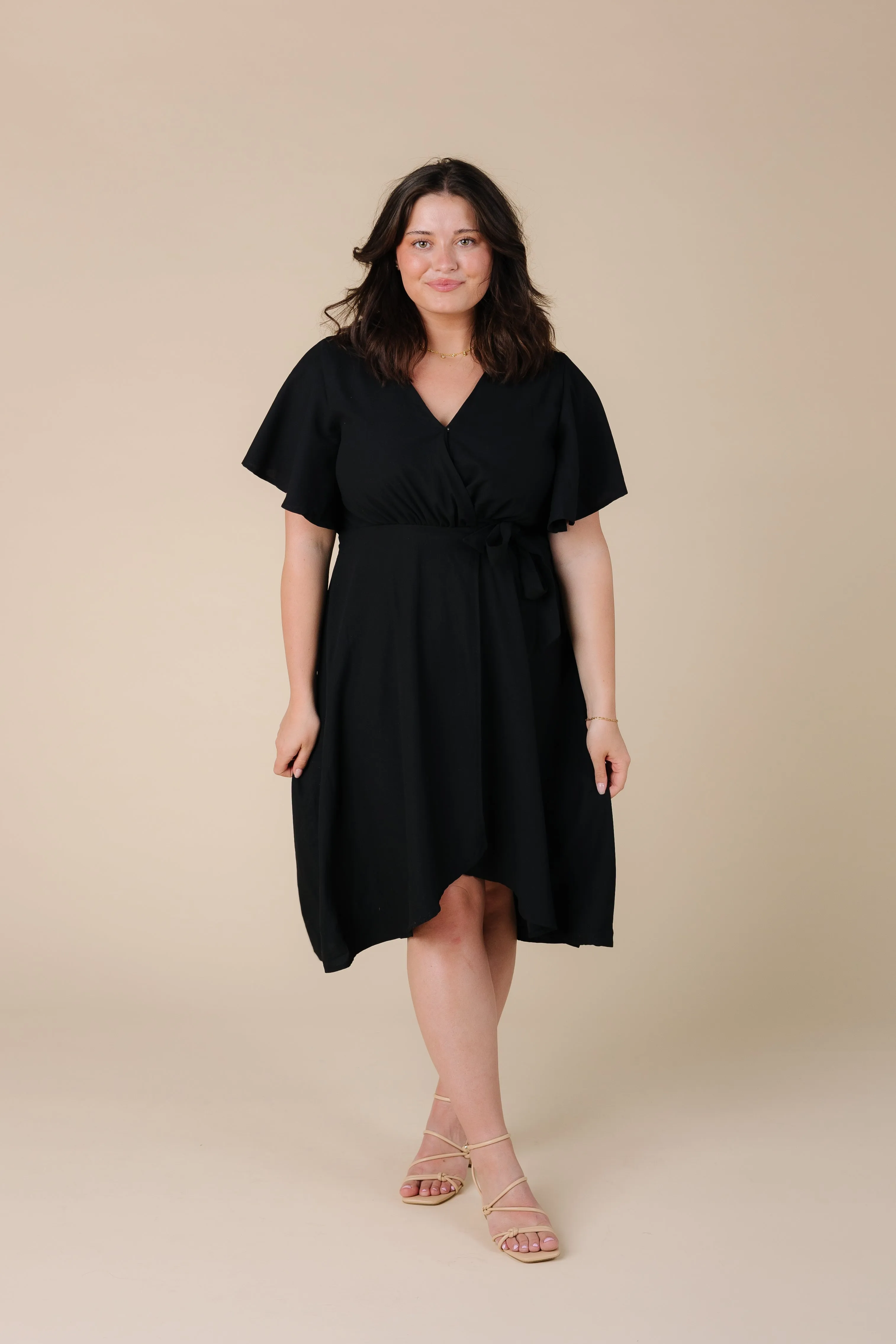Daphne Tulip Wrap Dress - Black