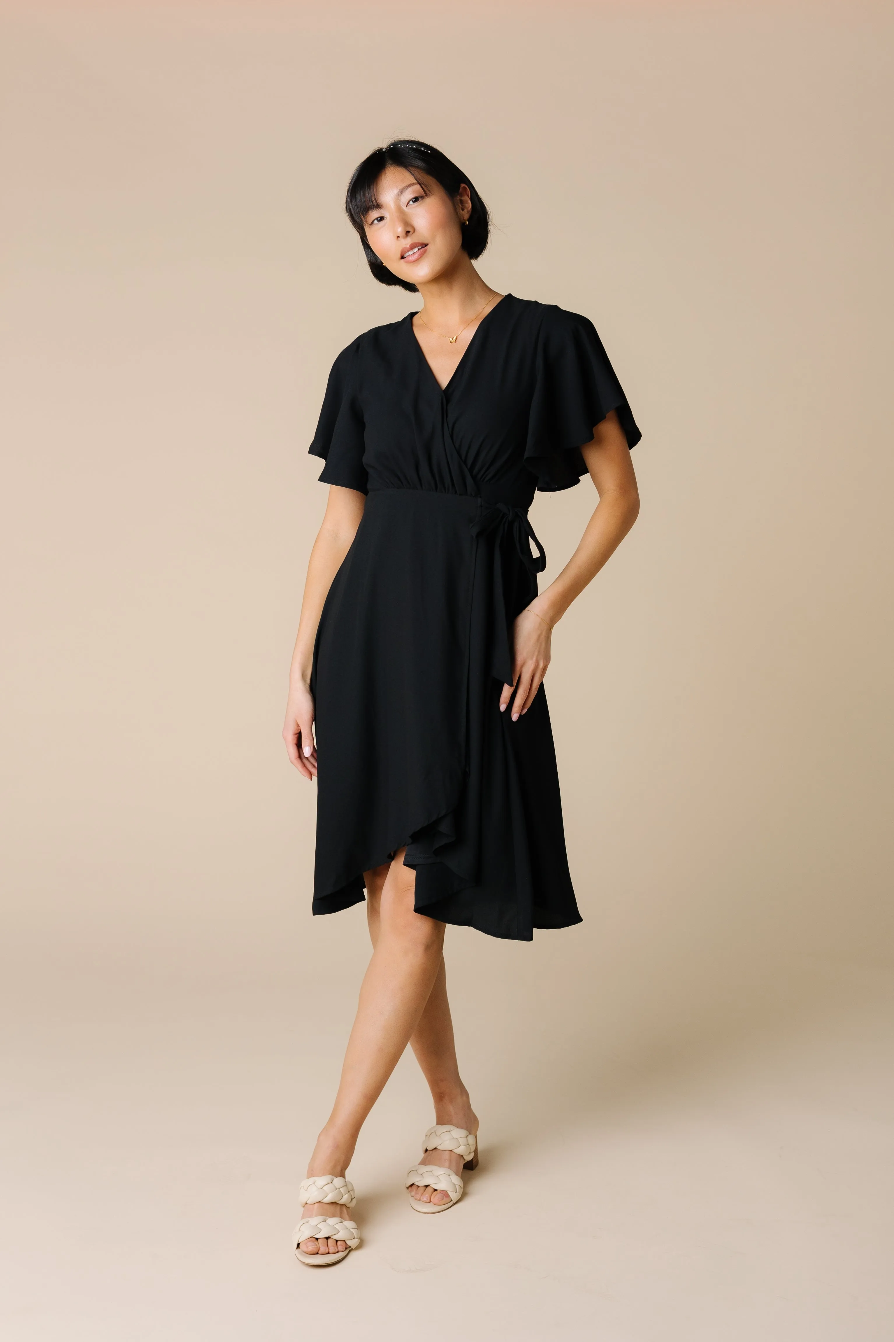 Daphne Tulip Wrap Dress - Black