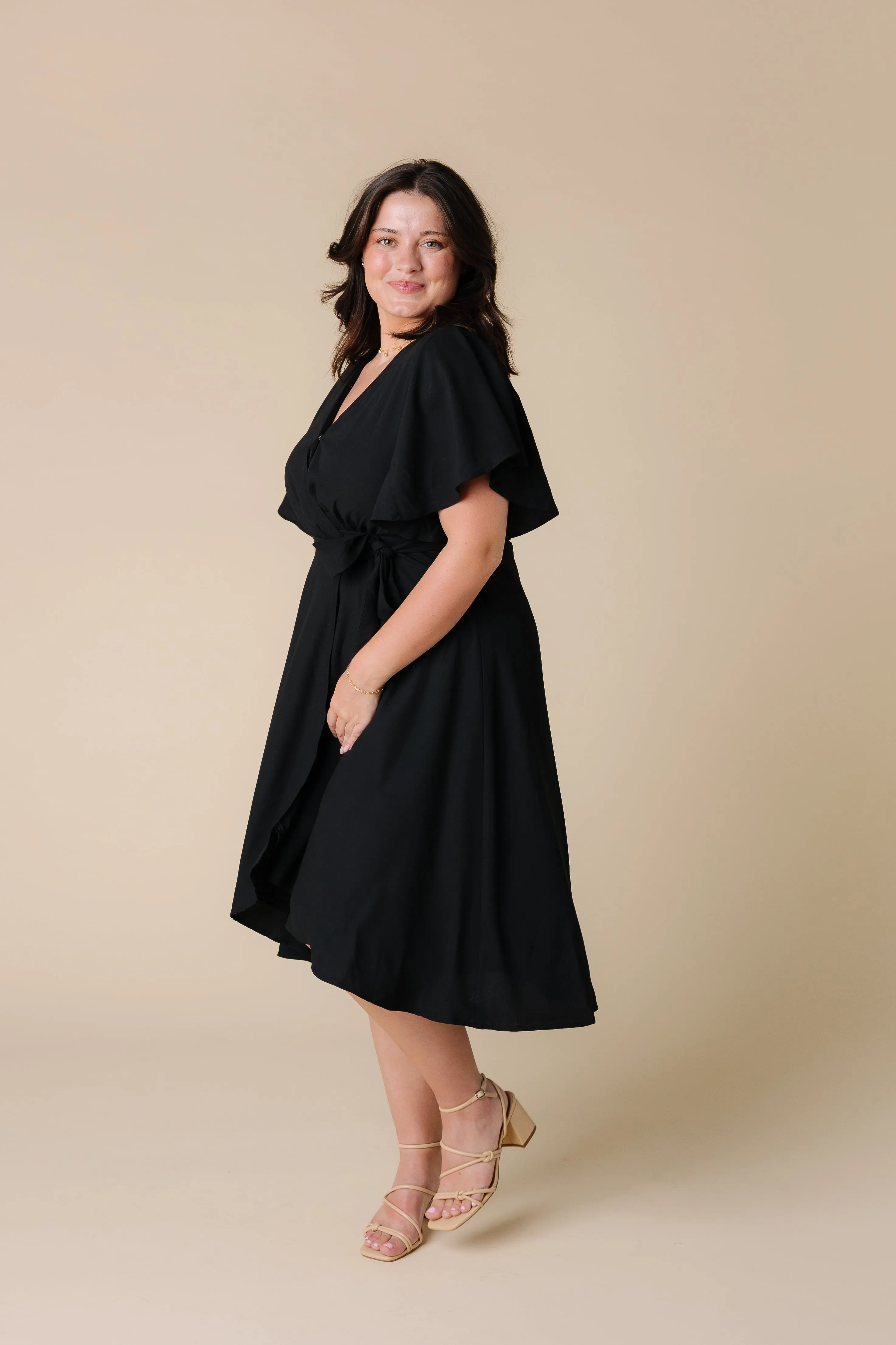 Daphne Tulip Wrap Dress - Black
