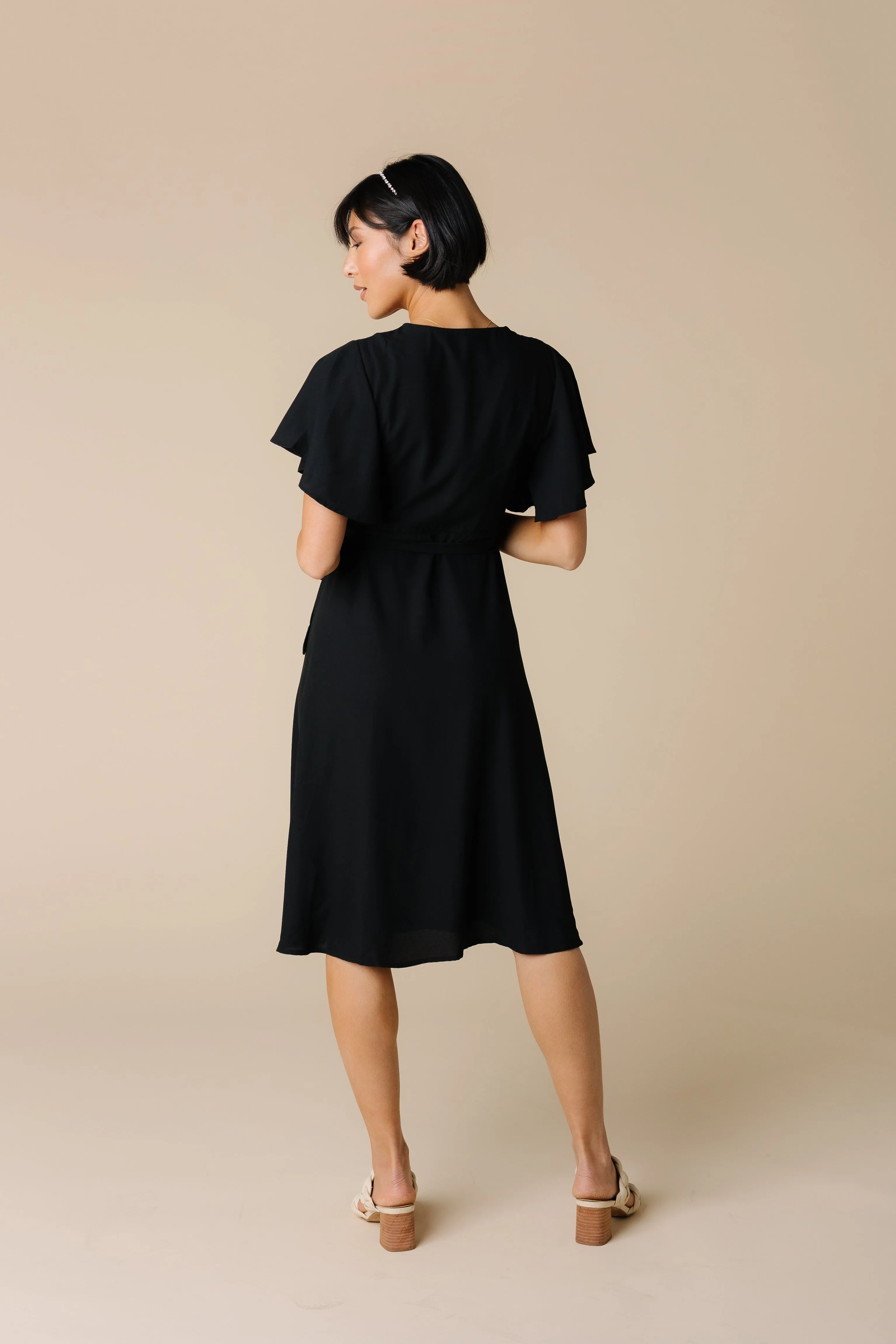 Daphne Tulip Wrap Dress - Black
